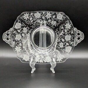 Vintage Cambridge Wildflower 16'' Handled Plate Etched Clear Glass Elegant